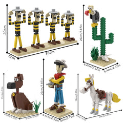 Luke with Lucky Cactus/ Rantanplan/ Jolly Jumper/ Dalton MOC Building Block Bricks |MocPixel