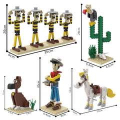 Luke with Lucky Cactus/ Rantanplan/ Jolly Jumper/ Dalton MOC Building Block Bricks |MocPixel