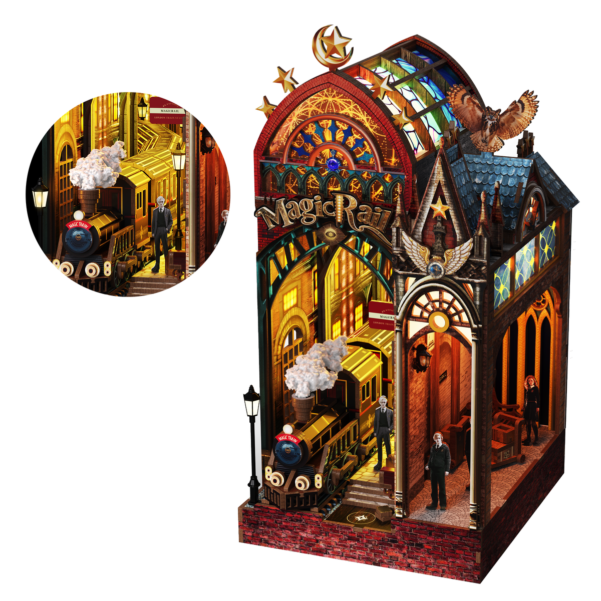Magic Station LED Book Nook Kit for Adults--Wooden Dollhouse Kit, 3D Puzzles for Adults, Book Lovers Gifts