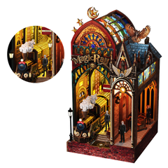 Magic Station LED Book Nook Kit for Adults--Wooden Dollhouse Kit, 3D Puzzles for Adults, Book Lovers Gifts