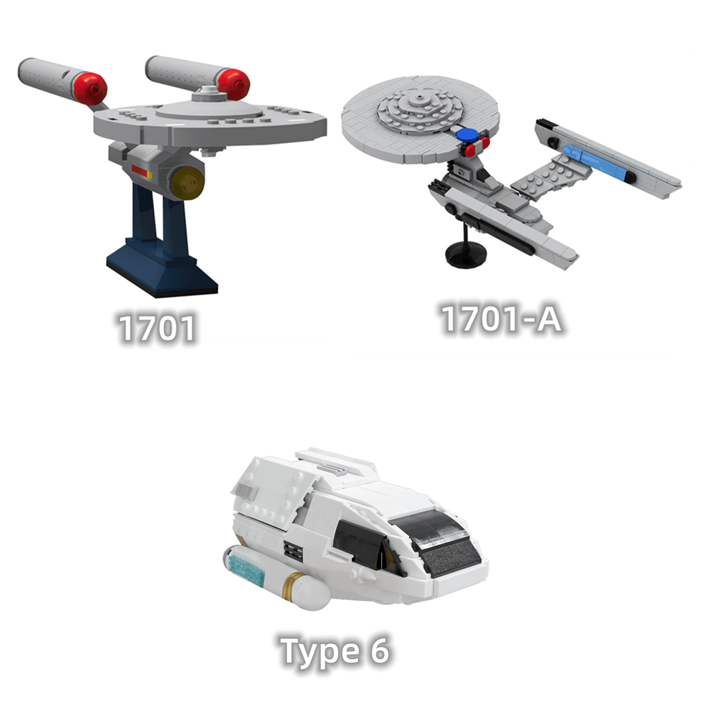 U.S.S. Enterprise NCC-1701/ Akira/ Type-6 Spacecrafts from Star Trek MOC Building Block Bricks |MocPixel U.S.S. Enterprise NCC-1701/ Akira/ Type-6 Spacecrafts from Star Trek MOC Building Block Bricks |MocPixel - 3 Kits (1701 Combo + Type-6) Lego Block Sets Alternative