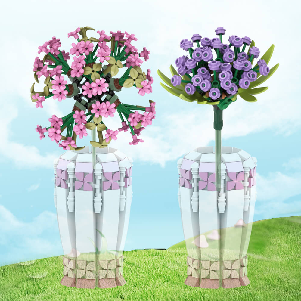 Follower & Vase Pink Sunrise/ Purple Verbena & Vase(Sunflowers Style) Love Gift MOC Building Block Bricks |MocPixel Follower & Vase Pink Sunrise/ Purple Verbena & Vase(Sunflowers Style) Love Gift MOC Building Block Bricks |MocPixel - Pink Sunrise Follower Lego Block Sets Alternative