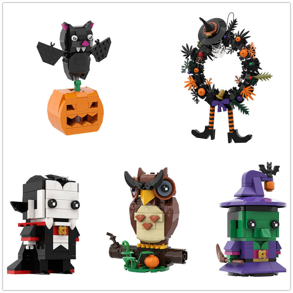 Halloween Figure & Witch Hat Wreath Ornaments MOC Building Block Bricks |MocPixel Halloween Figure & Witch Hat Wreath Ornaments MOC Building Block Bricks |MocPixel - 5 Sets Collection(INC Wreath) Lego Block Sets Alternative