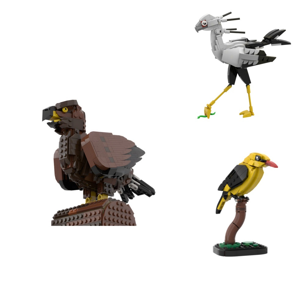 Birds Series-Secretary Bird /Golden Eagle/ Golden Oriole MOC Building Block Bricks |MocPixel
