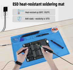 ESD Anti-Static Mat with ESD Wrist Strap and Grounding kit, ESD Safe pad for Electronic, Computer, IPhone, etc.