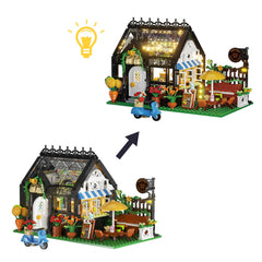 Black Flower House With LED Light MOC Building Block Bricks |MocPixel