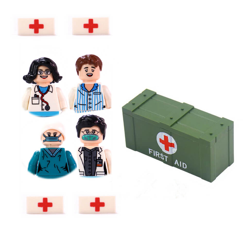 Mini Medical/Doctor Action Figure for Medical/Hospital Scene |MocPixel Mini Medical/Doctor Action Figure for Medical/Hospital Scene |MocPixel - 4*figure+1*Box Lego Block Sets Alternative