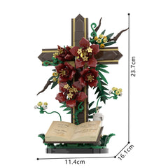 382PCS Deep Red Prayer Cross With Flower MOC Building Block Bricks |MocPixel