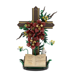 382PCS Deep Red Prayer Cross With Flower MOC Building Block Bricks |MocPixel