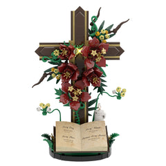 382PCS Deep Red Prayer Cross With Flower MOC Building Block Bricks |MocPixel