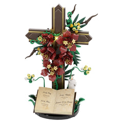 382PCS Deep Red Prayer Cross With Flower MOC Building Block Bricks |MocPixel