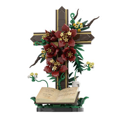 382PCS Deep Red Prayer Cross With Flower MOC Building Block Bricks |MocPixel