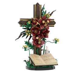 382PCS Deep Red Prayer Cross With Flower MOC Building Block Bricks |MocPixel