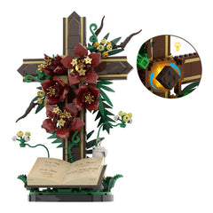 382PCS Deep Red Prayer Cross With Flower MOC Building Block Bricks |MocPixel
