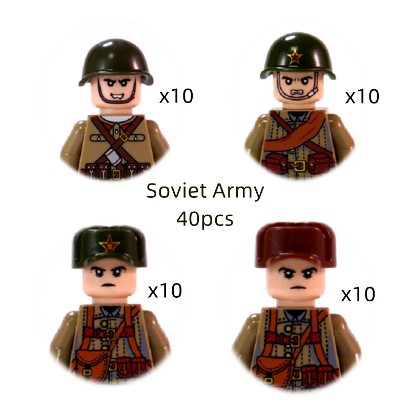Mini WW2 Military Action Figure - America + Europe Soldiers for World War II Scene |MocPixel Mini WW2 Military Action Figure - America + Europe Soldiers for World War II Scene |MocPixel - USSR-40pcs Lego Block Sets Alternative