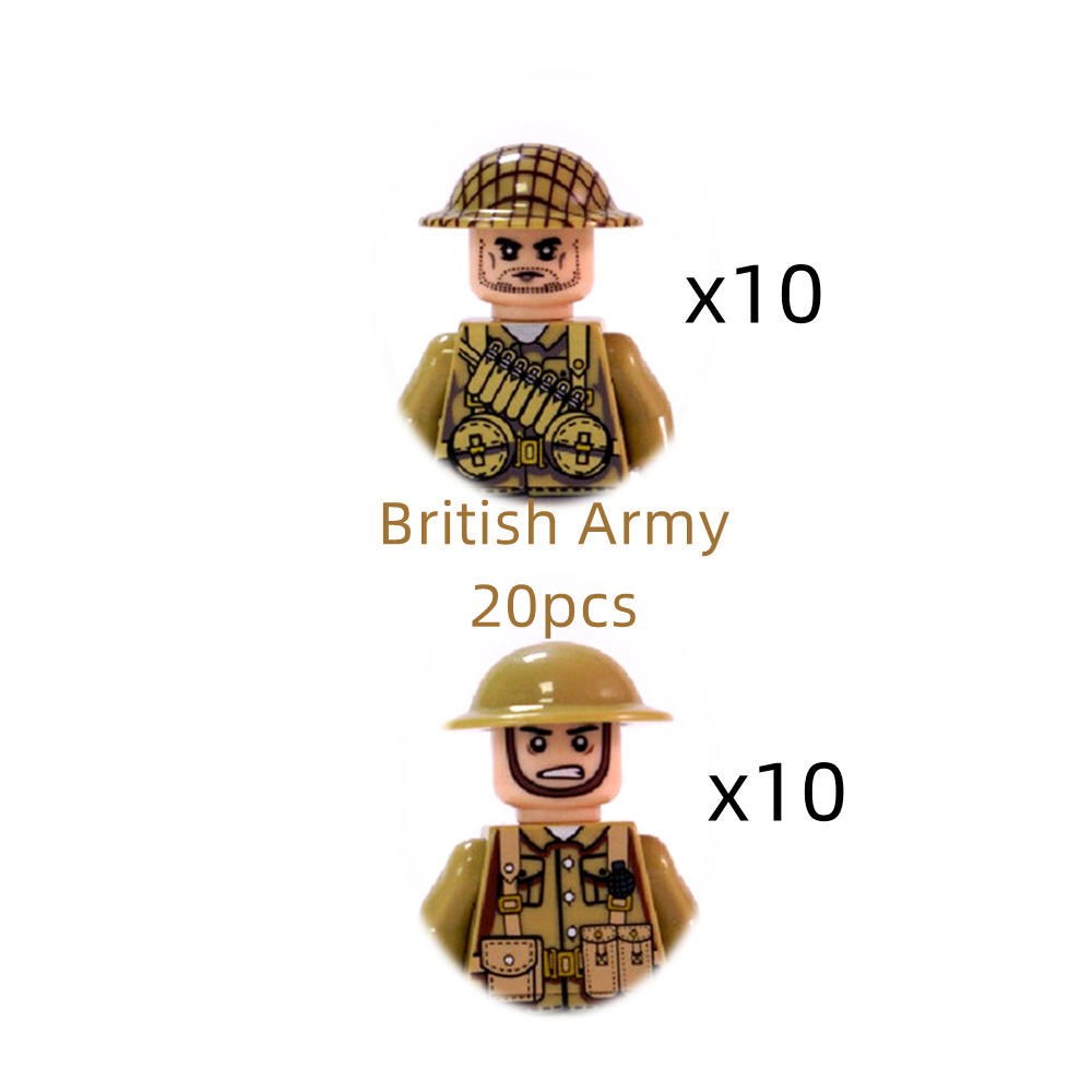 Mini WW2 Military Action Figure - America + Europe Soldiers for World War II Scene |MocPixel Mini WW2 Military Action Figure - America + Europe Soldiers for World War II Scene |MocPixel - British-20pcs Lego Block Sets Alternative