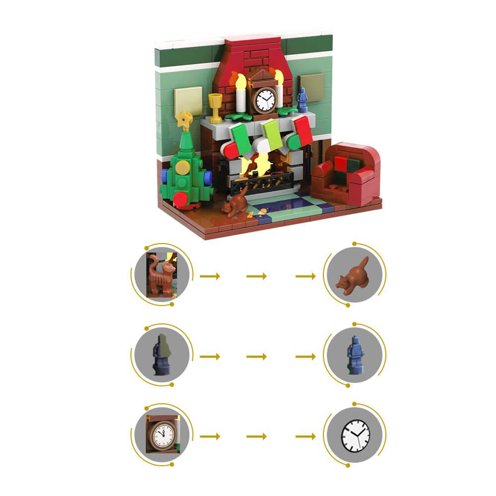 Fire Place - CHRISTMAS MOC Building Block Bricks |MocPixel Fire Place - CHRISTMAS MOC Building Block Bricks |MocPixel - Christmas Lego Block Sets Alternative